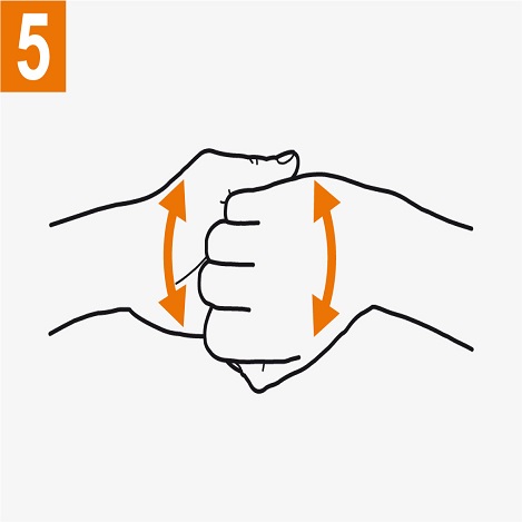 Frótese el dorso de los dedos de una mano con la palma de la mano opuesta, agarrándose los dedos. 